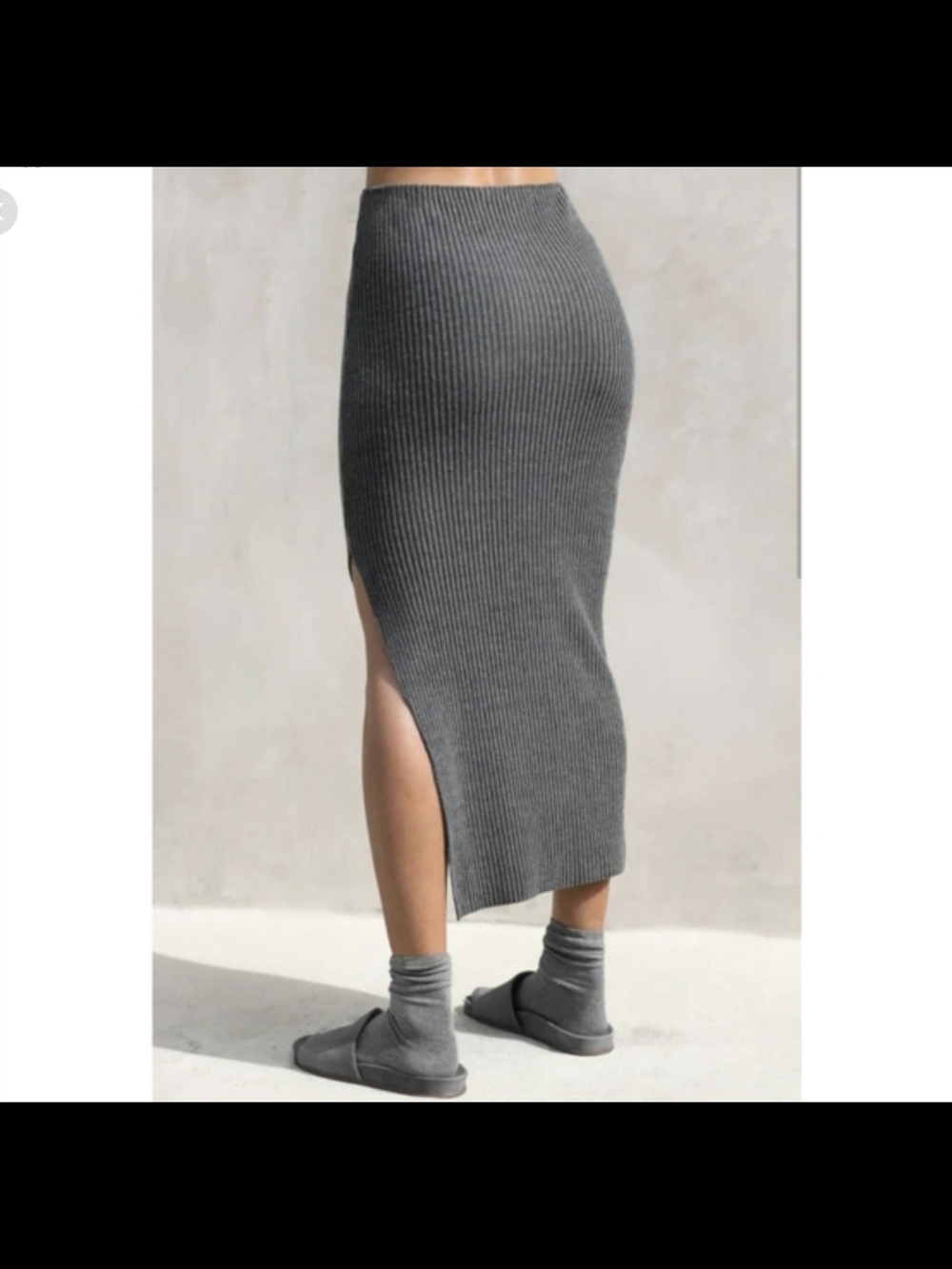 Joah Brown Ribbed Side Slit Distressed Charcoal Midi Skirt Size XS/S
